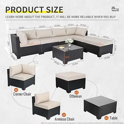 3/7-Piece Outdoor PE Rattan Furniture Set Patio Black Wicker Conversation Loveseat Sofa Sectional Couch Cushion