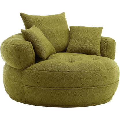 360°Swivel Modern Barrel Chair,Round Sofa Chair with 3 Pillows and Metal Swivel Base,Extra Large Armchair Comfortable Club Chair