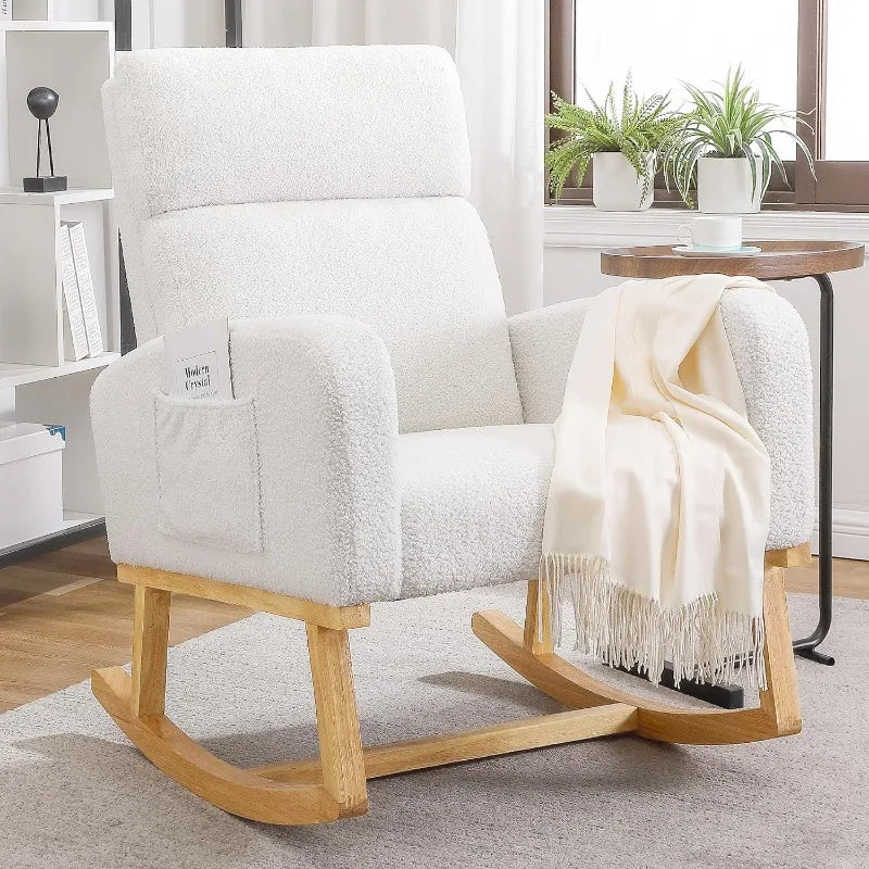 Mecedora para guardería - Sillón mecedor moderno con acentos tapizados de lino, acolchado, para sala de estar interior y dormitorio