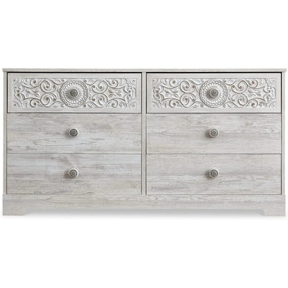 Paxberry Bohemian 6 Drawer Dresser with Carved Medallion Pattern, White