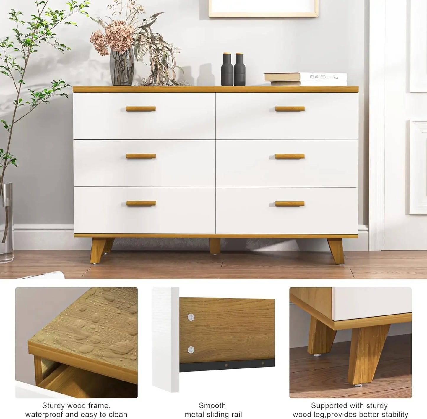 6/4 Drawer Wide Wood Dresser for Bedroom,Storage Chest of Drawers& Dresser,TV Stand Cabinet for Nursery,Living Room, White