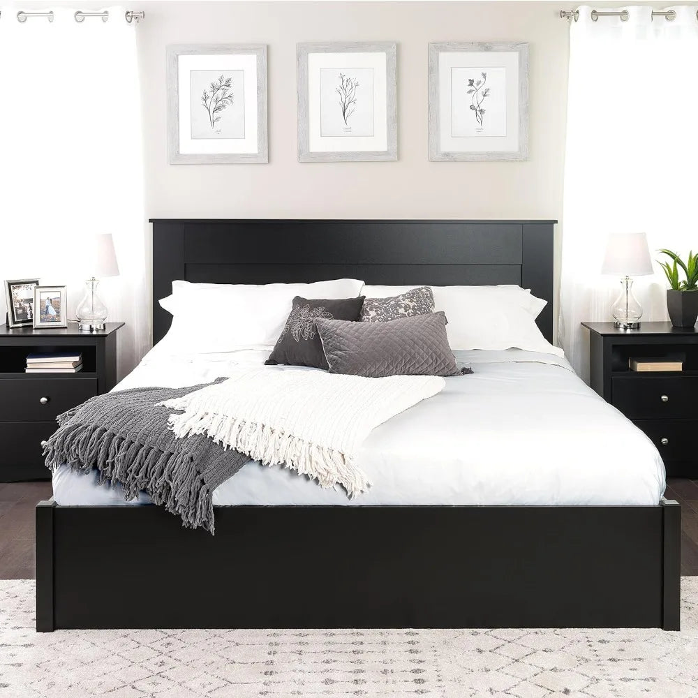 Stylish Flat Wood Panel Headboard for King Size Beds, Simplistic Wooden King Headboard 2.25" D81" W x 48" H,Black