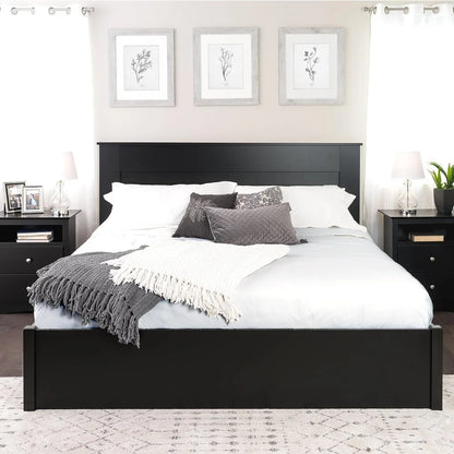 Cabecero de cama con paneles de madera planos y elegantes para camas tamaño king, cabecero de cama tamaño king de madera simplista de 2,25" de profundidad y 81" de ancho x 48" de alto, color negro