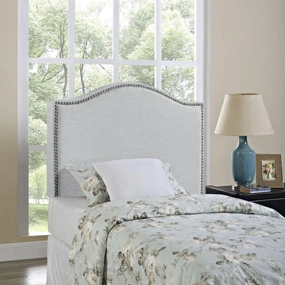 Comfort corner  Linen Fabric Upholstered Twin Headboard with Nailhead Trim and Curved Shape, Sky Gray