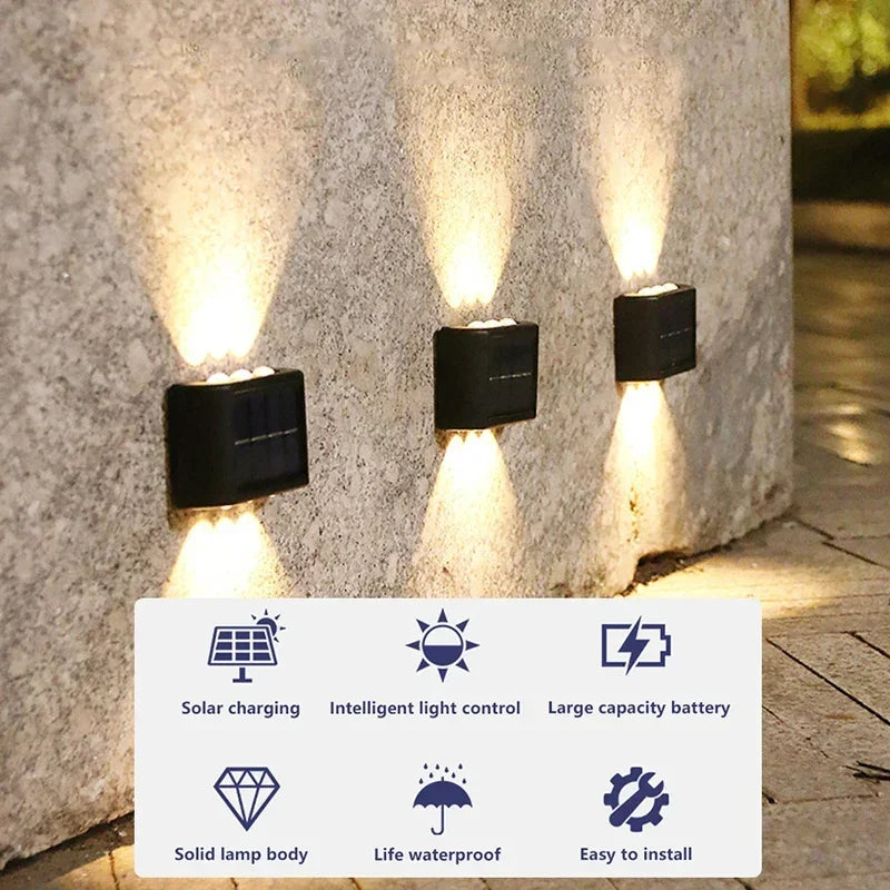 Lámpara de pared solar para exteriores, impermeable, con energía solar, luz hacia arriba y hacia abajo, para iluminar el jardín del hogar, decoración del patio, luces solares exteriores