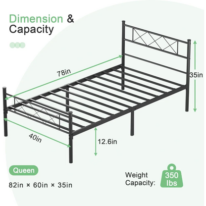 VECELO Twin Size Bed Frame with Headboard, Heavy-Duty Platform/Mattress Foundation with Metal Slats Support, No Box Spring