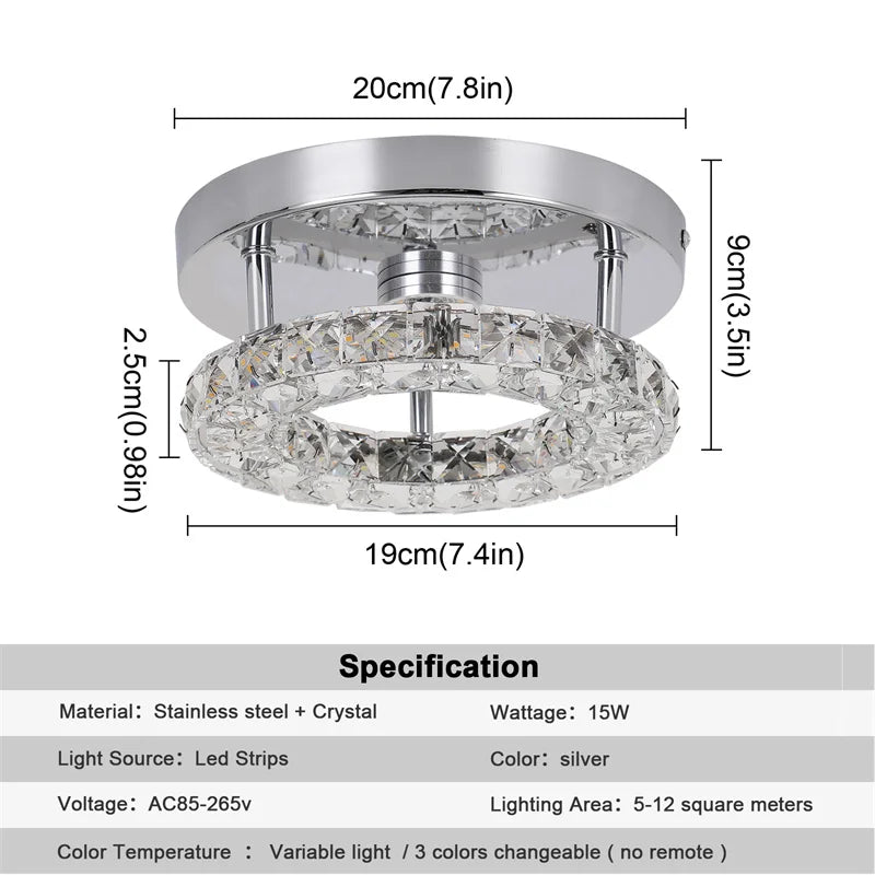 Lámpara de techo de dormitorio simple, lámpara de araña de iluminación LED de cristal adecuada para guardarropa, pasillo, porche, lámpara colgante intercambiable