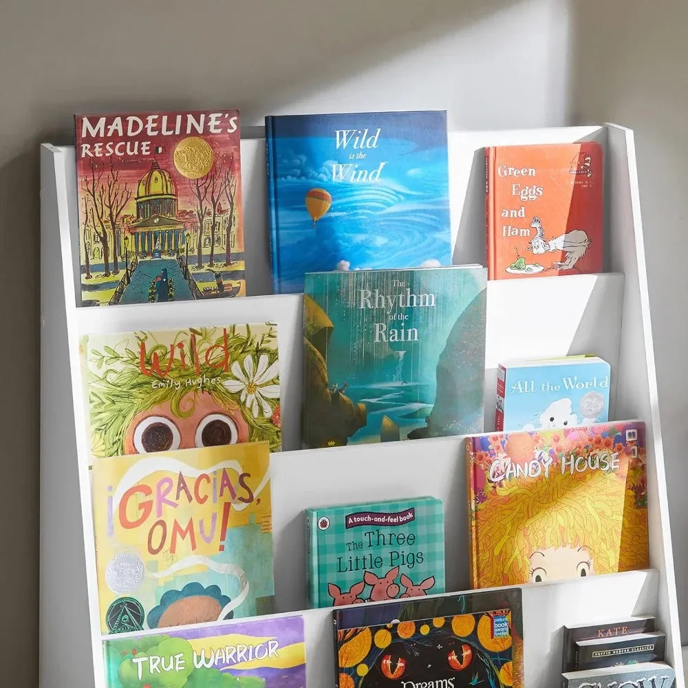 Bibliothèque blanche à 4 niveaux pour enfants, étagère à livres, support de rangement, présentoir, organisateur pour chambre à coucher, bureau, salon