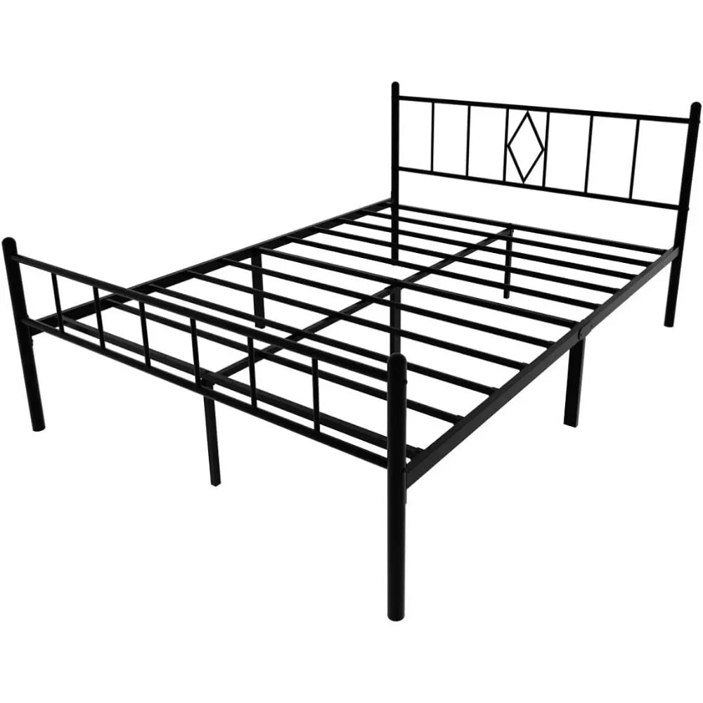 Marco de cama de 14 pulgadas de alto, tamaño completo, con cabecero y pie de cama, plataforma de metal resistente, no necesita somier, antideslizante, color negro