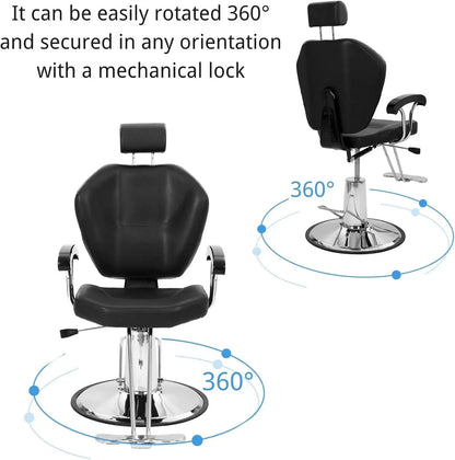 Winado Heavy Duty Reclining Barber Chair for Barber Shop, Styling Salon Chair with Headrest and Footrest, 360 Degree Swivel, Hei