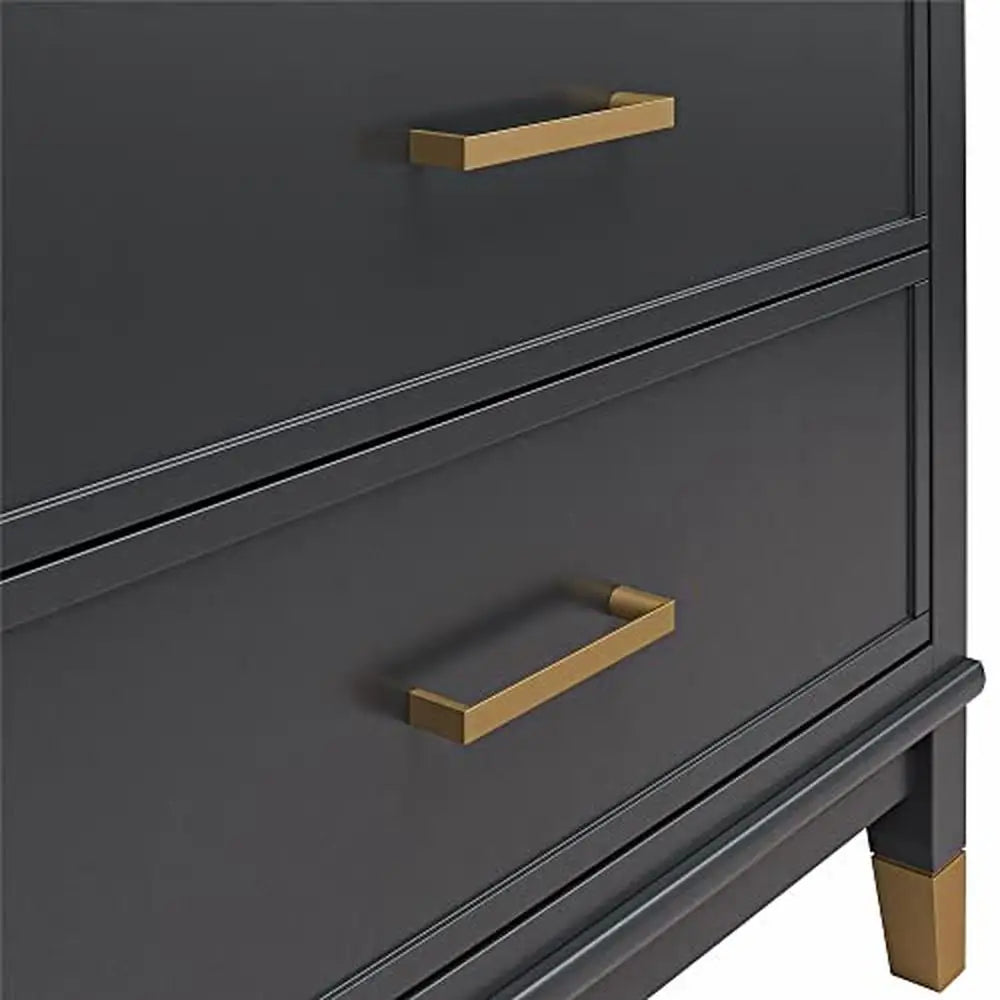 Westerleigh 3-in-1 Media Dresser Black Gold Accents Spacious Drawers Laptop Desk Safety Features 72.4"W x 19.6"D x 33.3"H