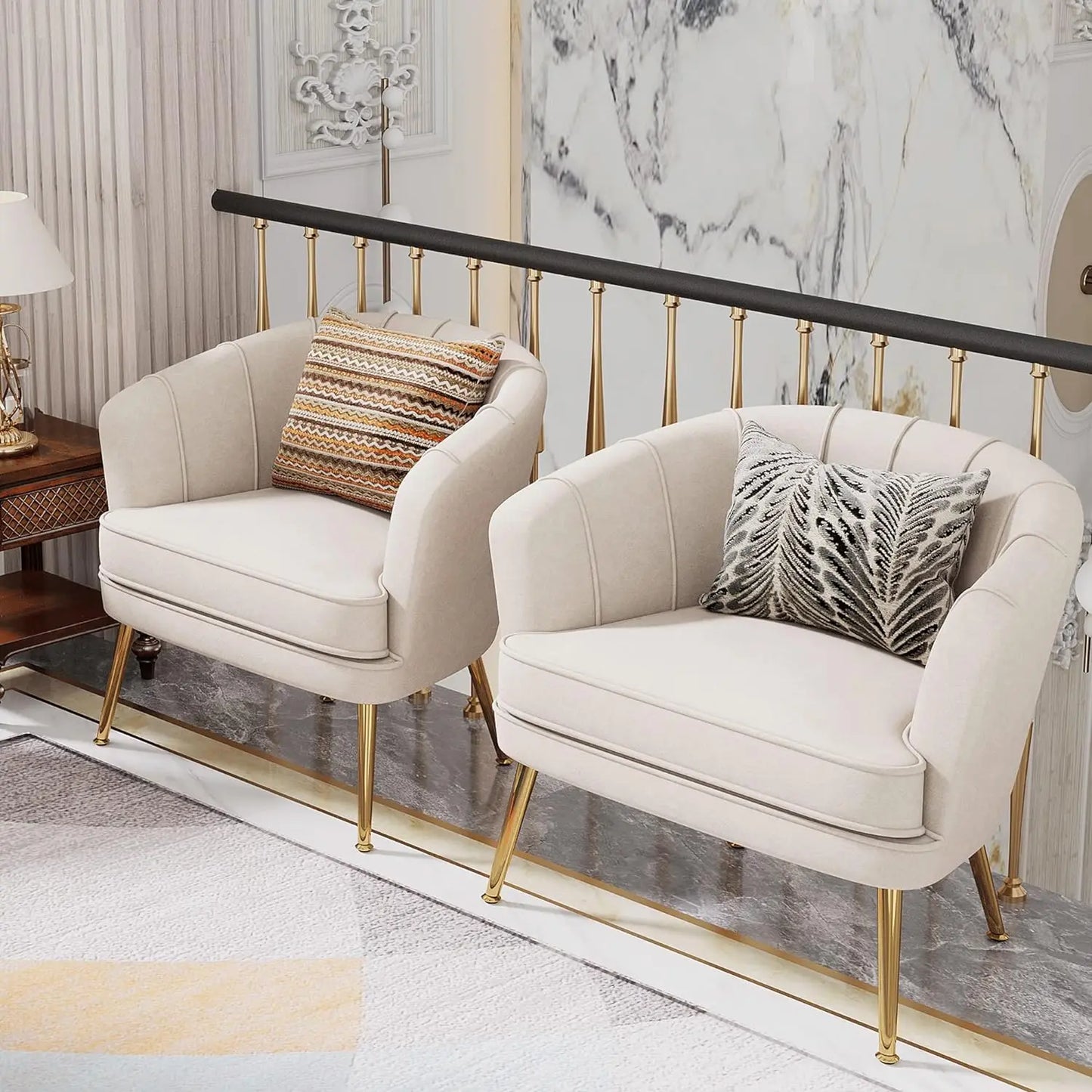 Velvet Accent Chair, Upholstered Modern Single Sofa Side Chair,Comfy Barrel Club Living Room Armchair with Golden Meta