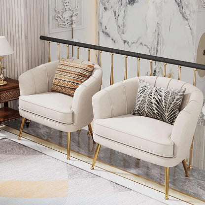 Velvet Accent Chair, Upholstered Modern Single Sofa Side Chair,Comfy Barrel Club Living Room Armchair with Golden Meta