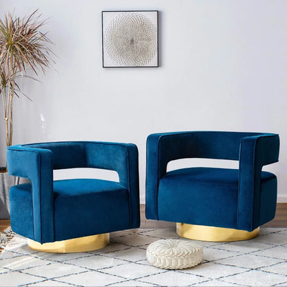 Living room chairs, set of 2 rotating bucket chairs, modern velvet, with 3D curved backrest and metal base living room chairs