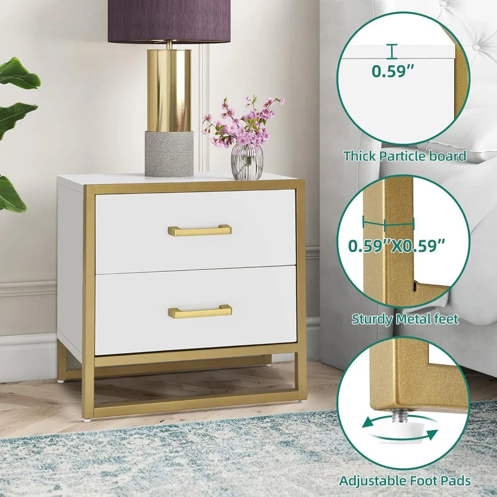 Nightstands, White Nightstand with 2 Drawers, Small End Side Table with Storage, Bedside Bed Table  for Bedroom Living Room