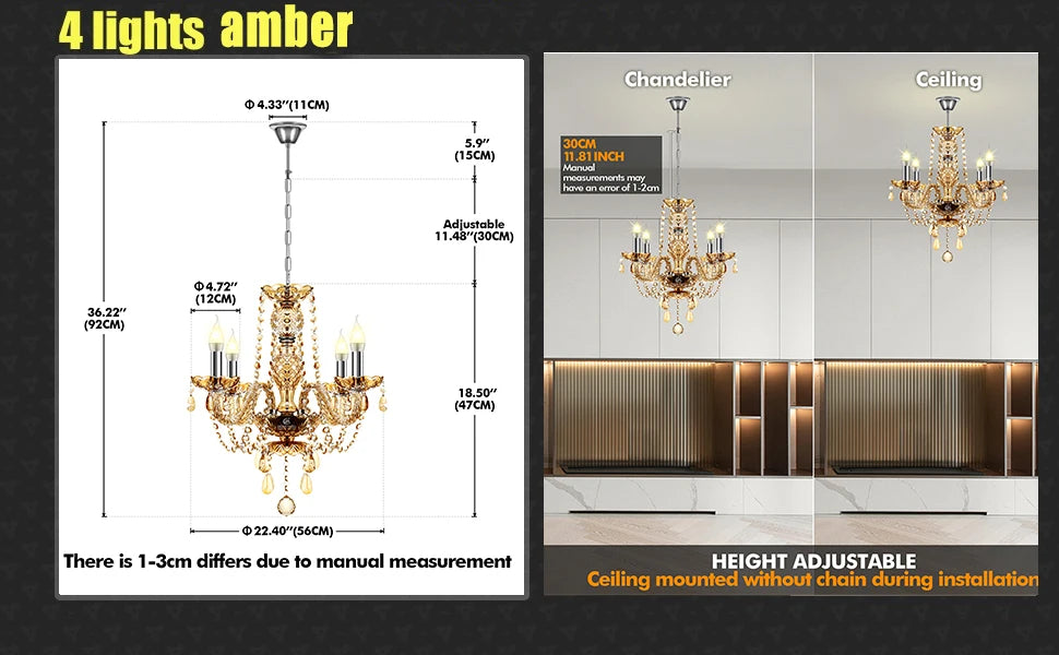 Yonntech 4/6/8/10/15 arms Lights Crystal Chandelier Pendant Ceiling Light Chandelier Lamp Living room light Vintage