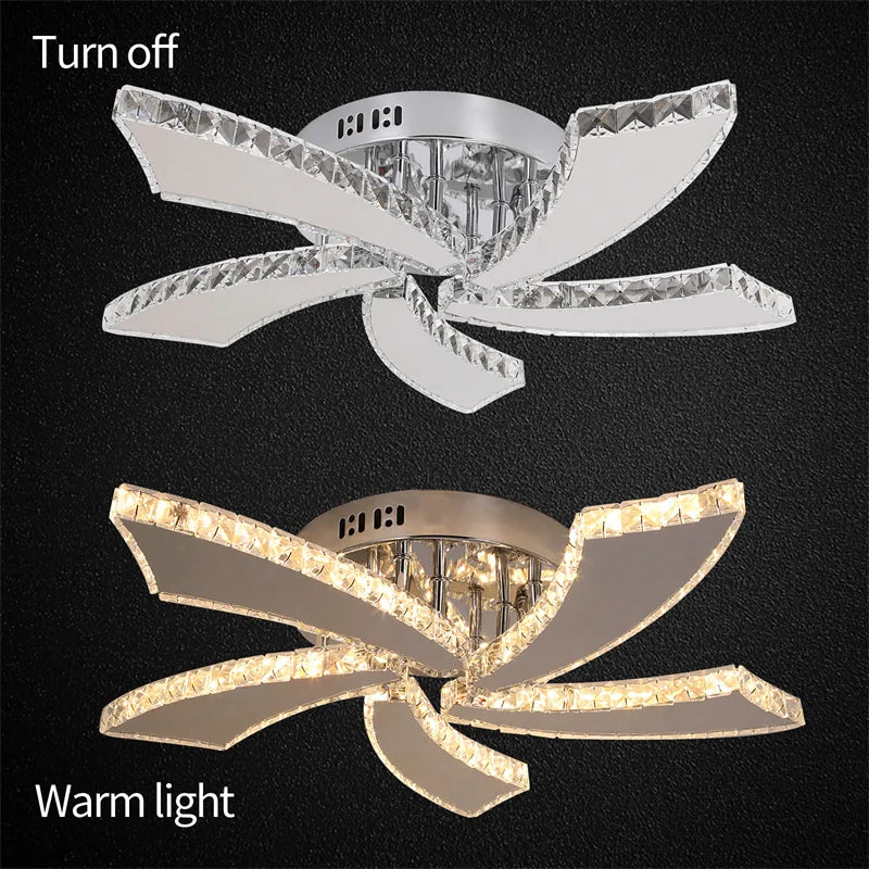 Modern Chandelier Ceiling Fan With Led Lamp Smart Remote Control Crystal Dining Room Fixtures Pendant Hanging Light Porch Lustre