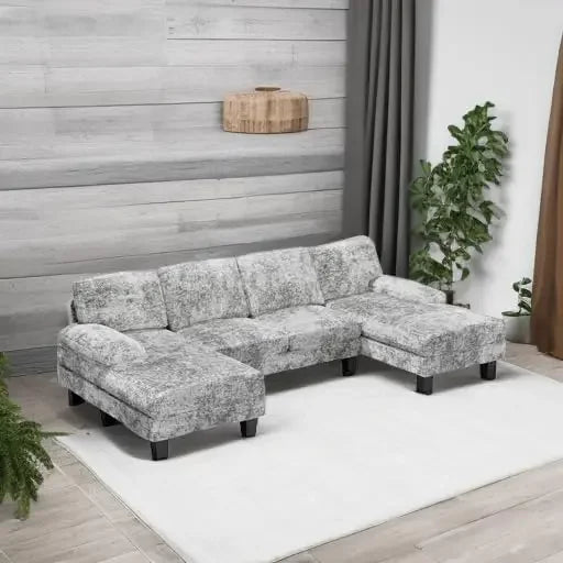 Modern U-shaped living room furniture set,Convertible combination sofa, 4-seater combination sofa bed with memory sponge