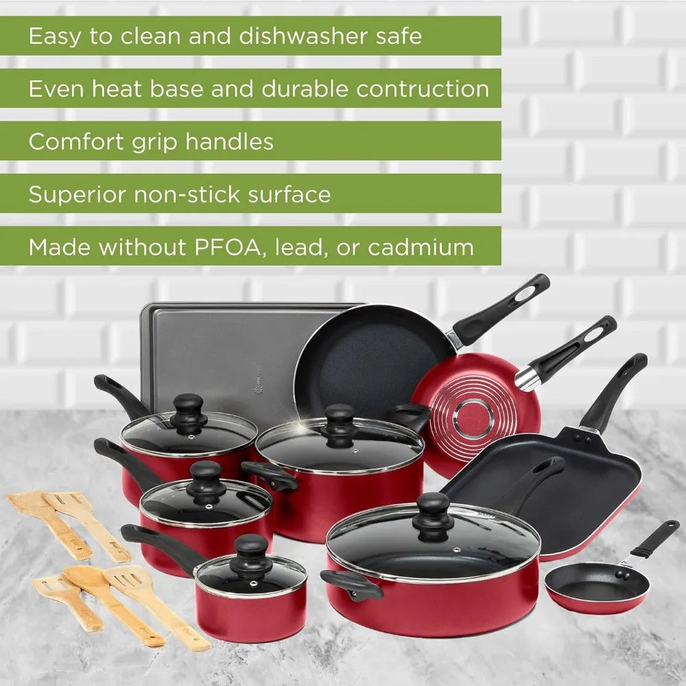 Easy Clean Nonstick Cookware Set, Dishwasher Safe Kitchen Pots and Pans Set, 20-Piece, Suitable for Gift Giving, Free Shipping