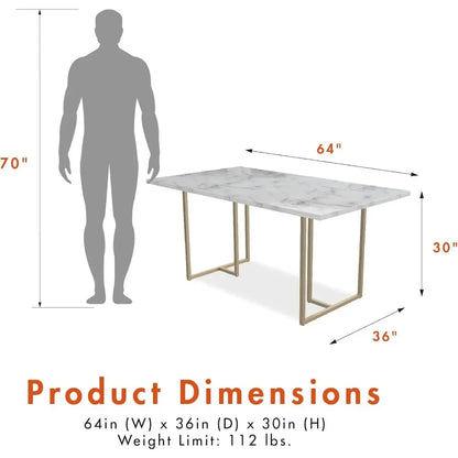 Astor Dining Table, 64 in x 36 in x 30 in,Simple and advanced style， Used for living room and dining room，White