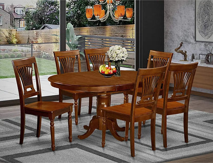 Dining Room Furniture Set 7 Piece Consist of an Oval Kitchen Table with Butterfly Leaf and 6 Linen Fabric Upholstered Chairs