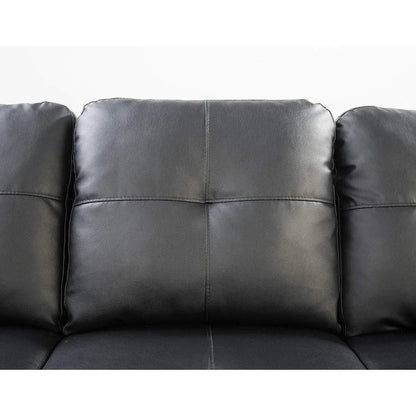 L-Shape 6 Seat Living Room Sofa, Faux Leather Upholstered, with Removable Ottoman, Black Sofa Bed