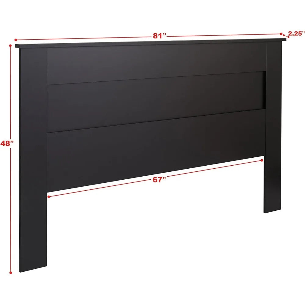 Cabecero de cama con paneles de madera planos y elegantes para camas tamaño king, cabecero de cama tamaño king de madera simplista de 2,25" de profundidad y 81" de ancho x 48" de alto, color negro