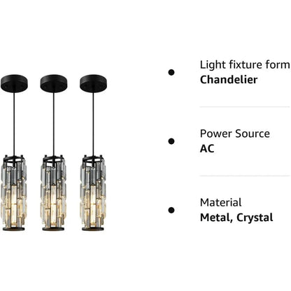 Modern Black Chandelier, Mini Crystal Chandelier, Kitchen Island Dining Room Bedroom Kitchen Sink Lighting (Black 3-Pack)