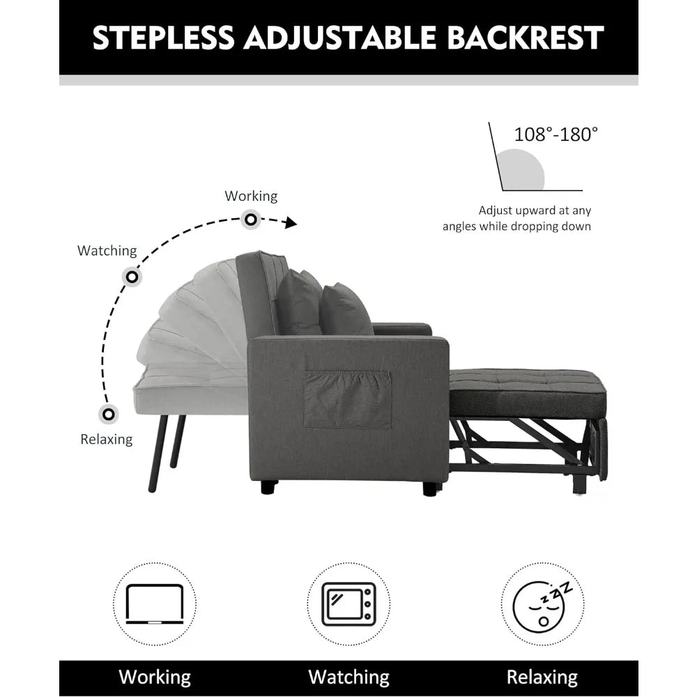 Convertible Chair Bed, Sleeper Chair Bed 3 in 1, Stepless Adjustable Backrest, Armchair, Sofa, Bed, Fleece, Single One