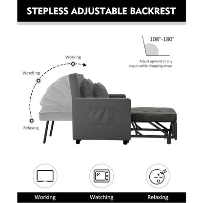 Convertible Chair Bed, Sleeper Chair Bed 3 in 1, Stepless Adjustable Backrest, Armchair, Sofa, Bed, Fleece, Single One