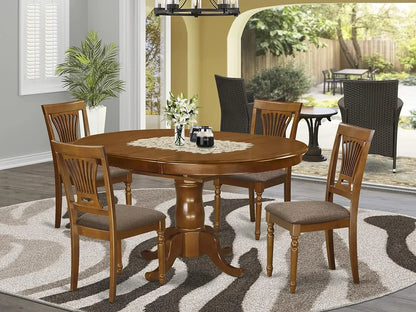 Dining Room Furniture Set 7 Piece Consist of an Oval Kitchen Table with Butterfly Leaf and 6 Linen Fabric Upholstered Chairs