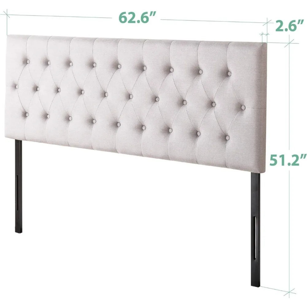 Queen Size Upholstered Headboard Button Tufted Upholstery Adjustable Height Easy Assembly with Adjustable Height Light Grey