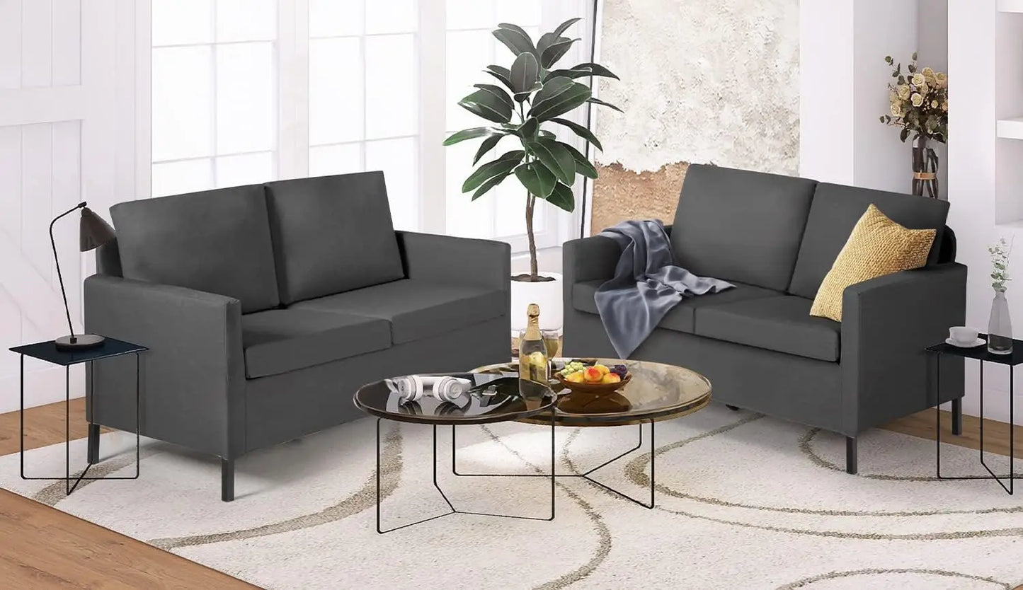 Linen Fabric Modern Small Loveseat Sofa Couch for Living Room, 51" W Upholstered 2-Seater Love Seats w/Iron Legs for Small Space