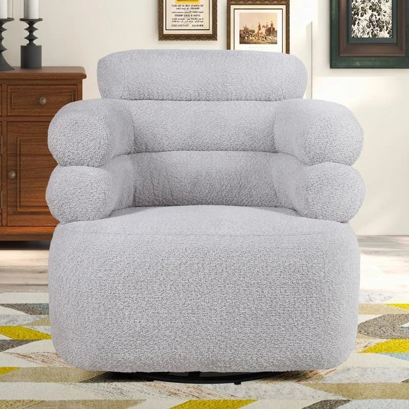 Sillón giratorio decorativo con tela de lana de cordero, cómodo sillón giratorio tipo barril para sala de estar, dormitorio, espacio pequeño, sillón giratorio Sherpa MD