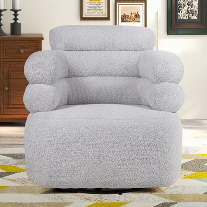 Swivel Accent Chair with Lamb Wool Fabric, Comfy Swivel Barrel Chair for Living Room Bedroom Small Space, Sherpa Swivel Chair Md