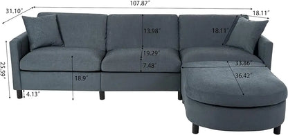 Chenille L-Shaped Modular Sectional Sofa, 3-Seater Comfy Cloud Couch with Ottoman/Chaise & 5 Pillows for Living Room Bedroom