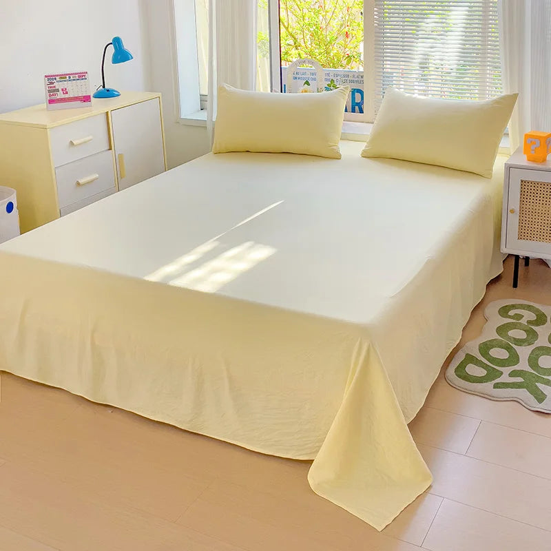 High Quality INS Style Solid Color Bedding Set Washed Cotton Bed Linen Yellow Duvet Cover Flat Sheet Pillowcase Girls Bedclothes