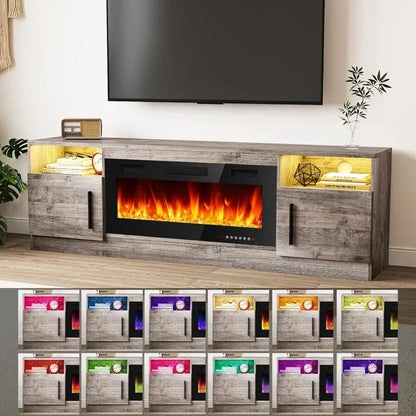 Fireplace TV Stand Entertainment Center with 36" Fireplace, 70" Wooden TV Stand for TVs Up to 80",Media TV Console with