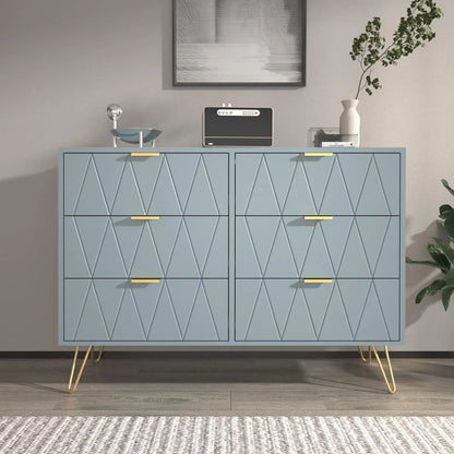 Commode à 6 tiroirs, commode moderne avec tiroirs larges et poignées en métal pour chambre à coucher, salon, couloir, entrée - Bleu foncé