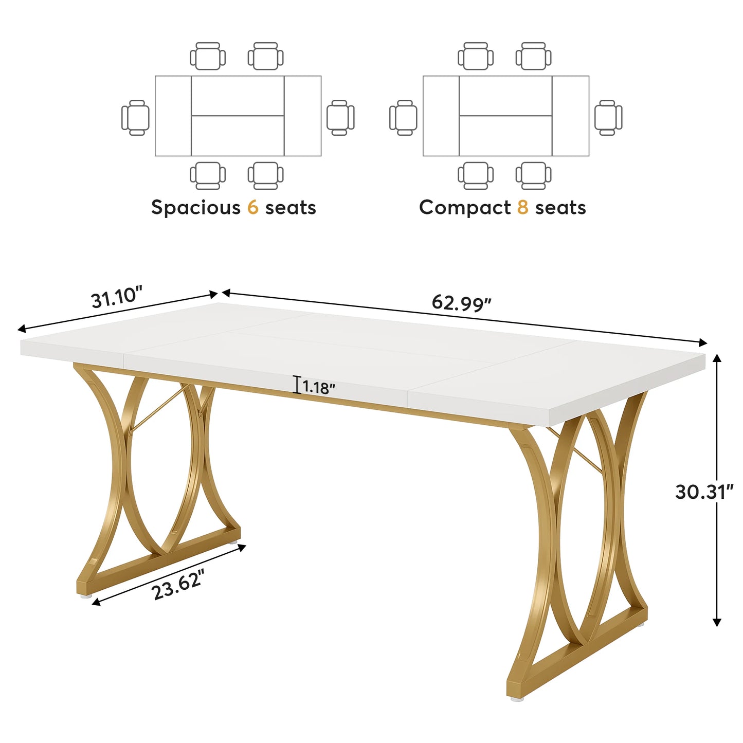 Tribesigns Farmhous Dining Table for 4-6 People, 63 L x31W x 30 H Inches Rectangle Retro Kitchen Table Dinner Table for Dinning