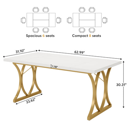 Tribesigns Farmhous Dining Table for 4-6 People, 63 L x31W x 30 H Inches Rectangle Retro Kitchen Table Dinner Table for Dinning