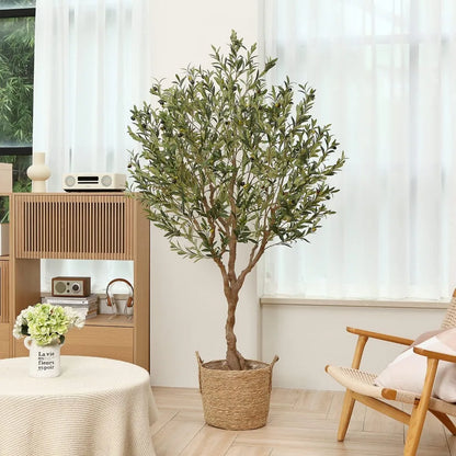 Plantes d'olivier artificielles de 7 pieds, faux arbre topiaire en soie en pot avec branche d'olivier et fruits, décoration moderne pour la maison et le bureau