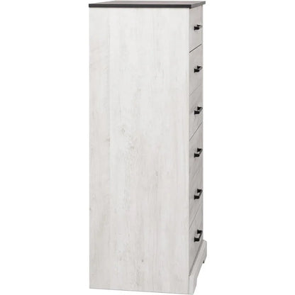 Astrid Tall White Dresser: 16"D x 20"W x 52"H, 6-Drawer Chest for Bedroom by Prepac - Perfect Chest of Drawers for Ample