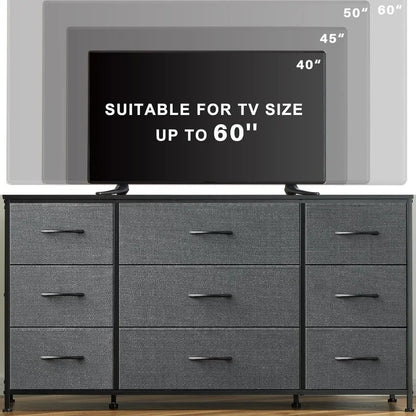 Dresser TV Stand with Drawers, Entertainment Center with 9 Drawers, Media Console Table for 60 '' TV Console for Bedroom, Sturdy