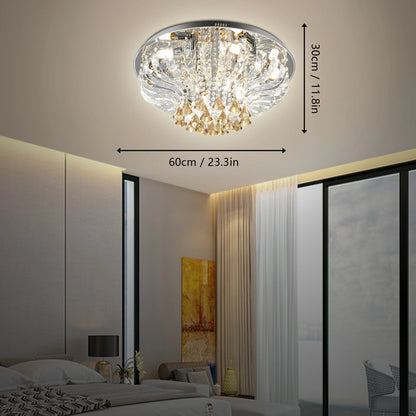 60*30cm Crystal Ceiling Lamp K9 Modern Crystal Chandelier 85V-265V with Light Remote Control Three Light Colors for Dining Room