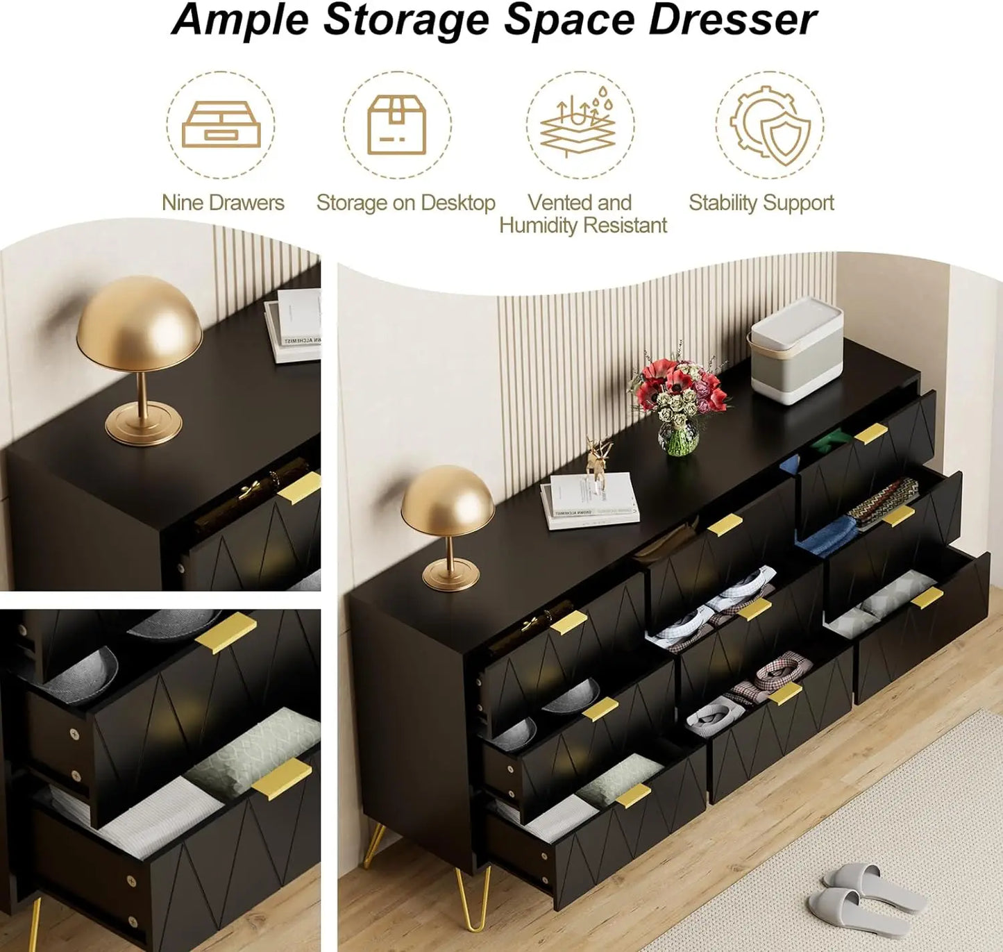 Dresser,Modern Storage Dresser with Wide Drawers,Wood Storage Chest of Drawers for Bedroom,Living Room,Hallway,Entryway