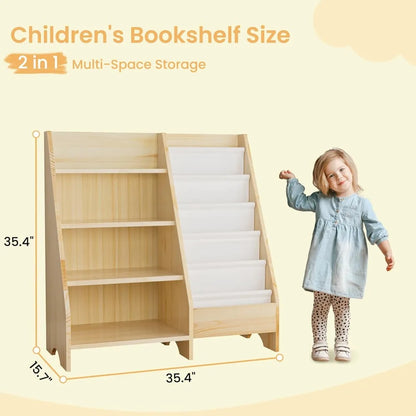 Bibliothèque pour enfants, bibliothèque en bois massif, organisateur de rangement pour enfants, bibliothèque à 4 niveaux, bibliothèque à 5 niveaux pour tout-petits