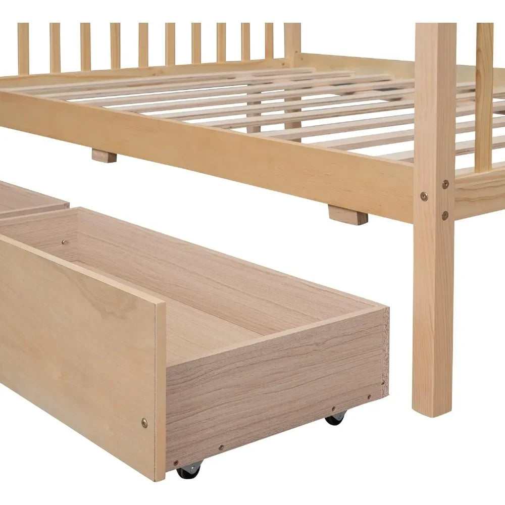 Full Size House Bed for Kids, Montessori Bed Full Size Platform Bed Frame with 2 Drawers,Bed for Girls & Boys (Full, Natural)