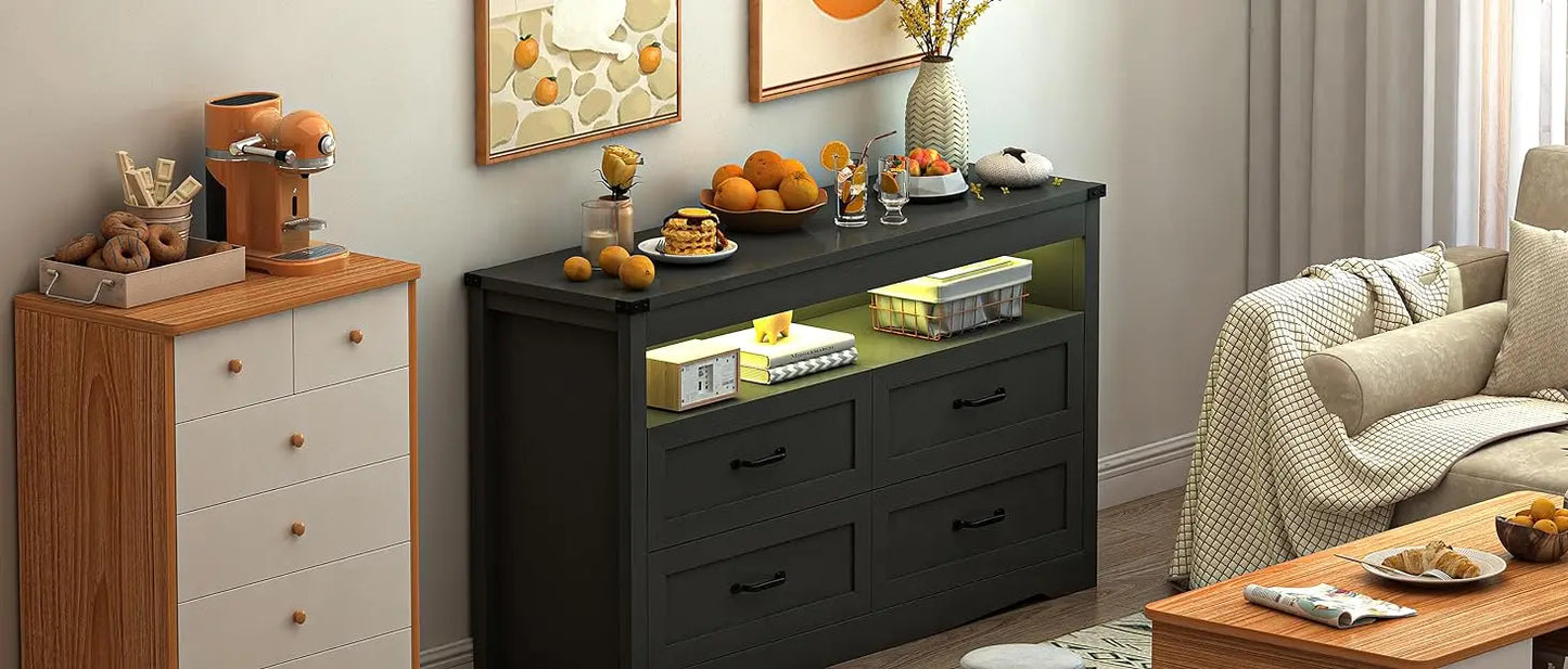 Black Dresser for Bedroom with 6 Drawers, Modern Chest of Drawers, Wood Dressers  bedroom furniture