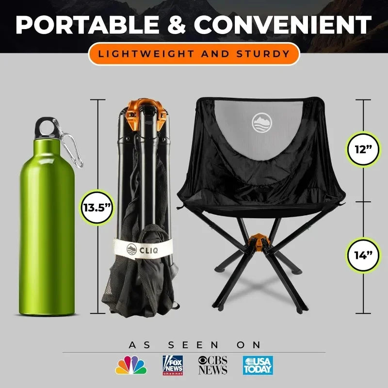 Silla portátil CLIQ: silla plegable liviana para acampar, soporta 300 libras, perfecta para aventuras al aire libre